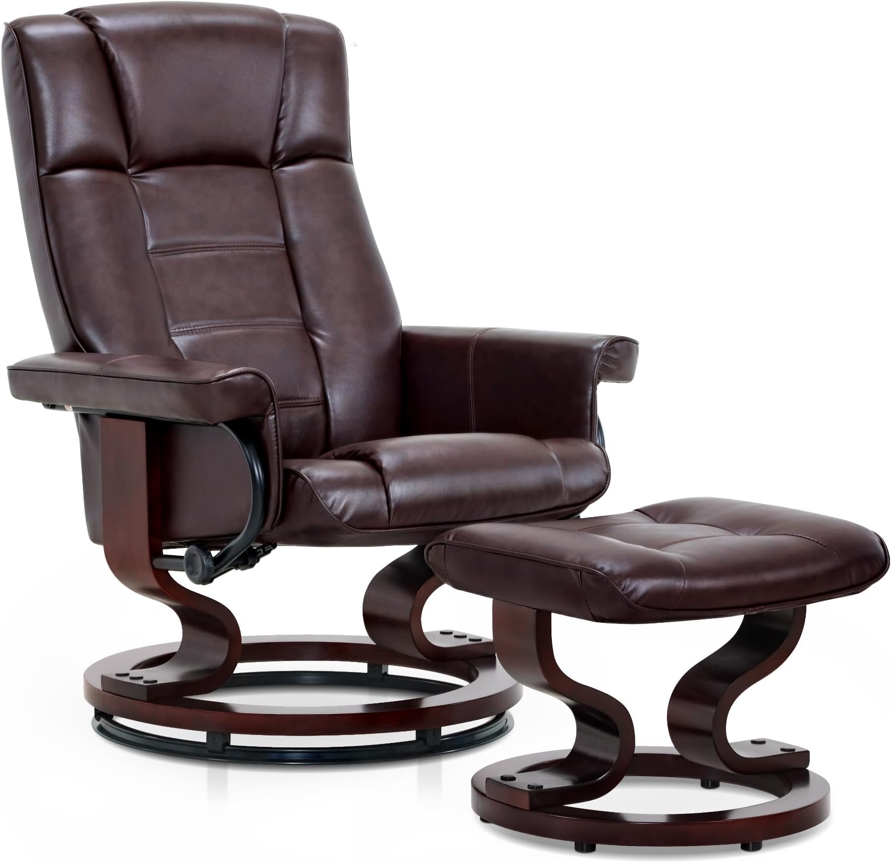 MCombo Manual Swivel Recliner with Ottoman, Chair Ottoman Set for RV Small Spaces, Living Room, Bedroom, Office 9019 4919 (Faux Leather, Dark Brown)