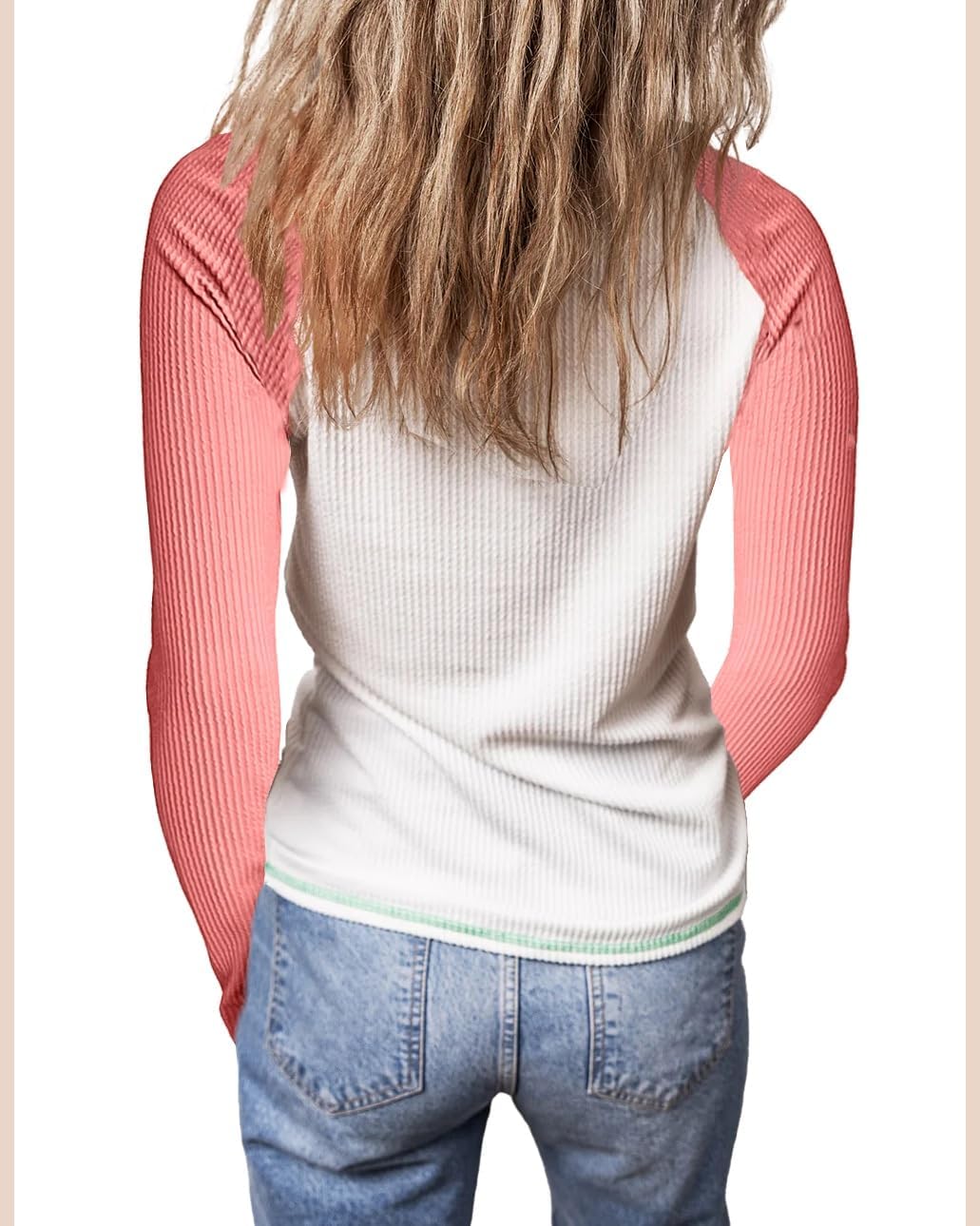 KINLONSAIR Women Raglan Long Sleeve Crew Neck Tunic Regular Fit T-Shirts Color Block Fall Button Down Henley Shirts - Image 4