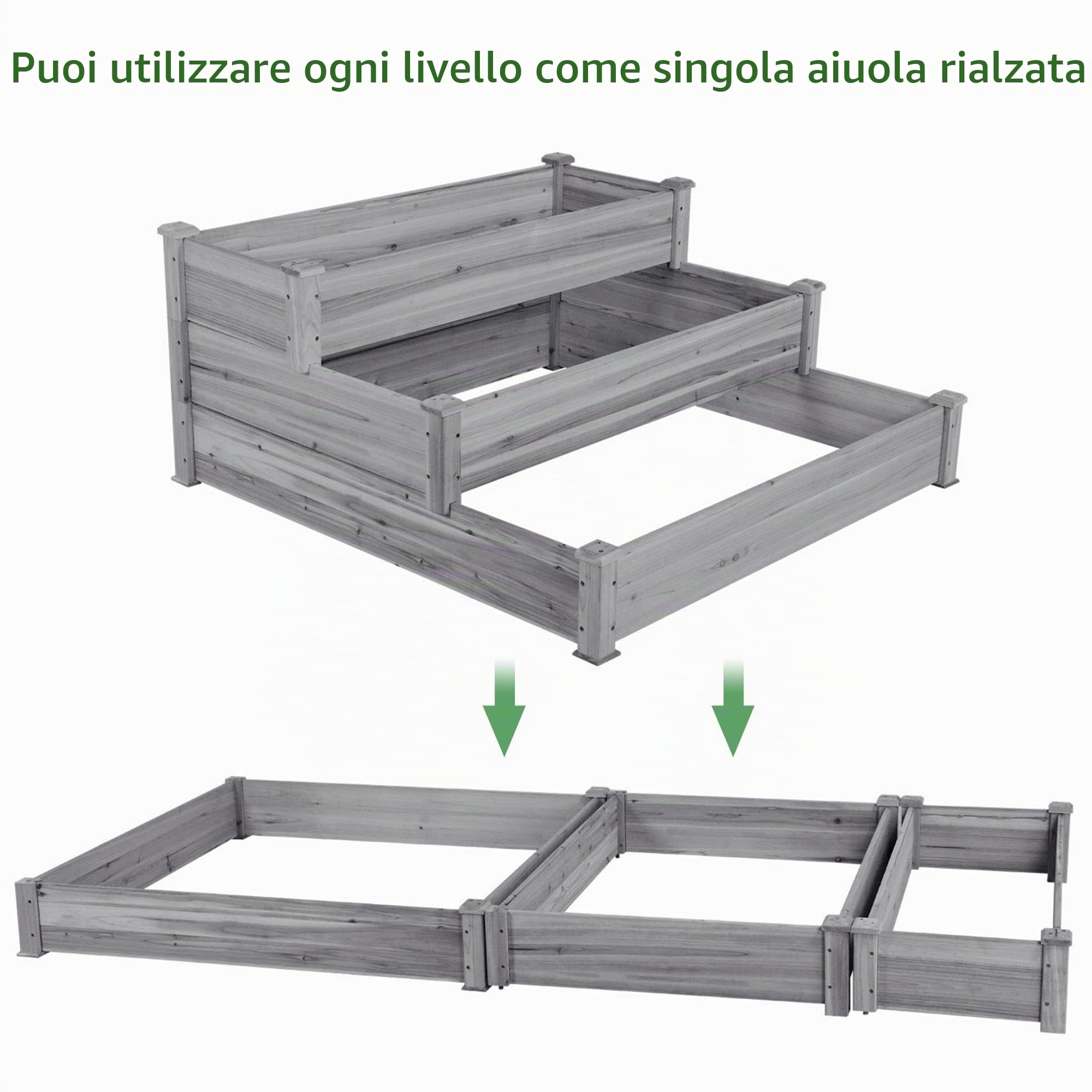 Yaheetech Letto Orto Rialzato da Giardino Etserno Interno Grande a 3 Livelli Aiuola Rialzata Vasca per Piante in Legno 120 x 120 x 56 cm Grigio