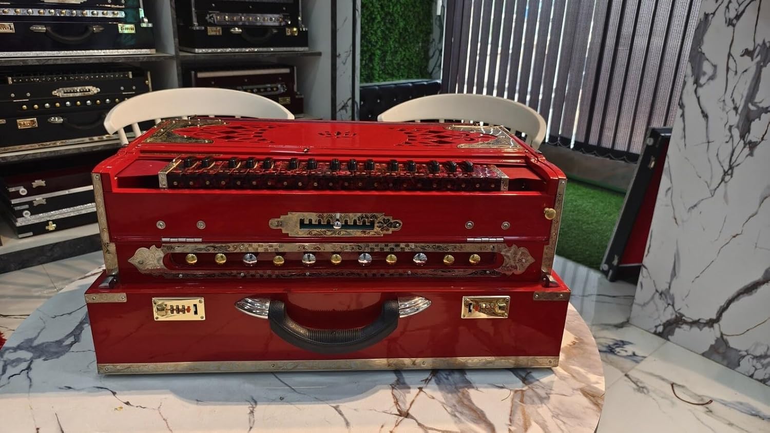 NamasteHimalayas Limited Edition 3-Reed 9-Scale Changer Harmonium – Rare Red Finish with Premium Features