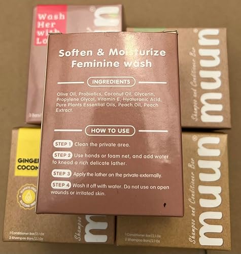 Miniatura 6 de Muun Peach Yoni - Barra de jabón  Paquete de 3 limpiadores equilibrantes de pH  Probióticos e ingredientes naturales  Fórmula de limpieza suave que