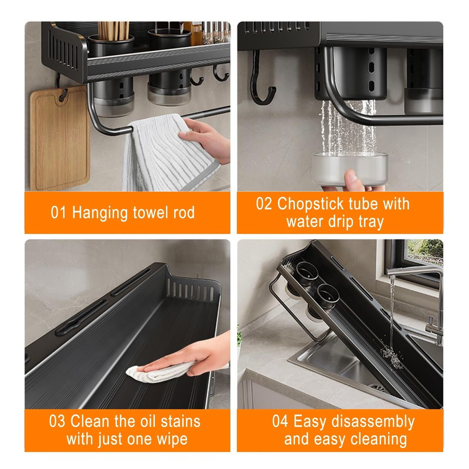 Portaspezie da parete 50 cm grigio con 2 tazze da cucina nizer per erbe e spezie Soluzione salvaspazio perfetta per chef domestici e appassionati di cucina