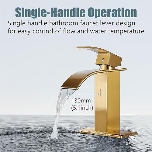 Miniatura 4 de Aolemi Grifo de baño de una sola manija, 1 agujero, montaje en cubierta, lavabo para lavabo de lavabo RV con placa de cubierta y montaje de drenaje