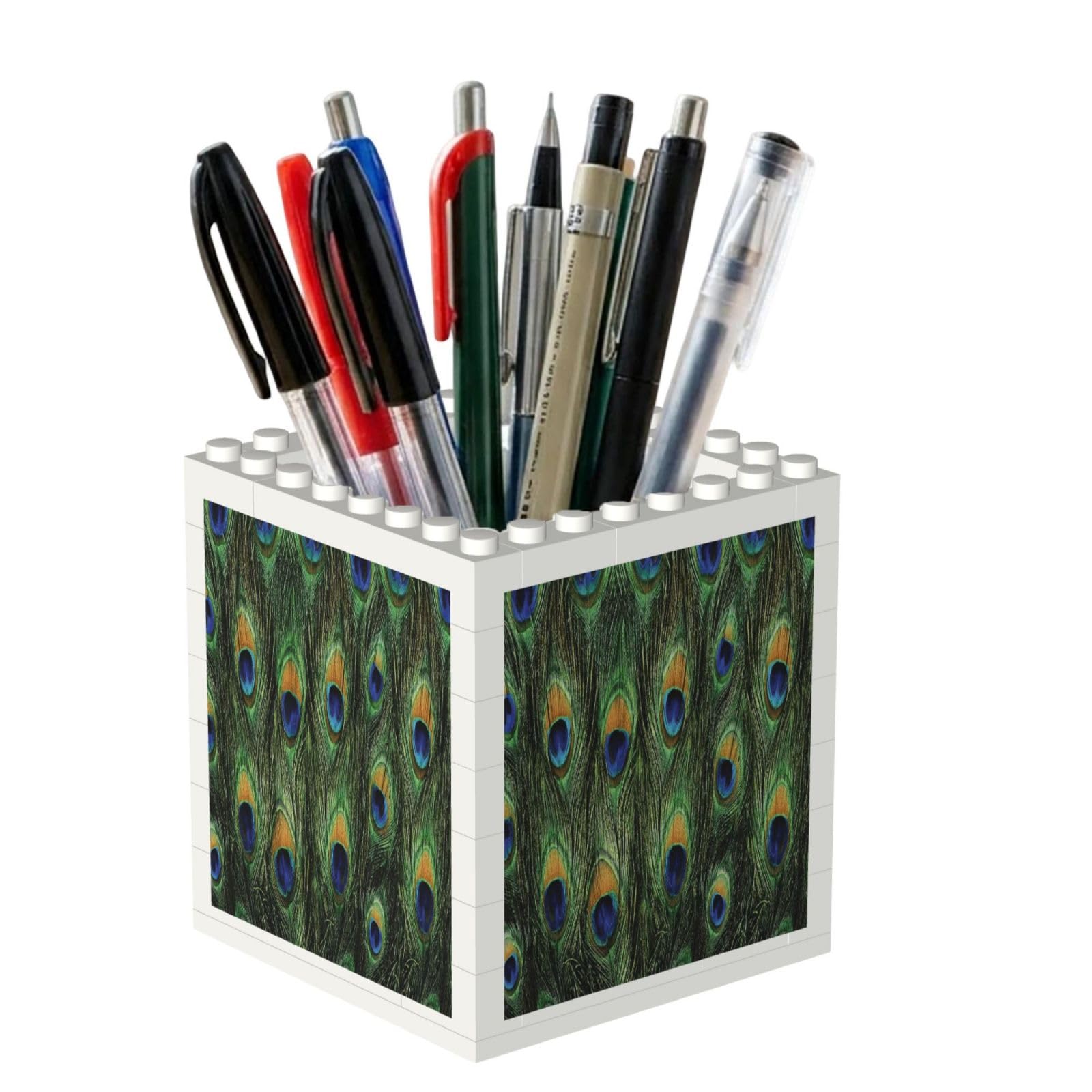 Poadnly Peacock Tail Feathers, Pen Pot Pencil Holder for Office Home School, Compact Desk Organiser for Office Stationery