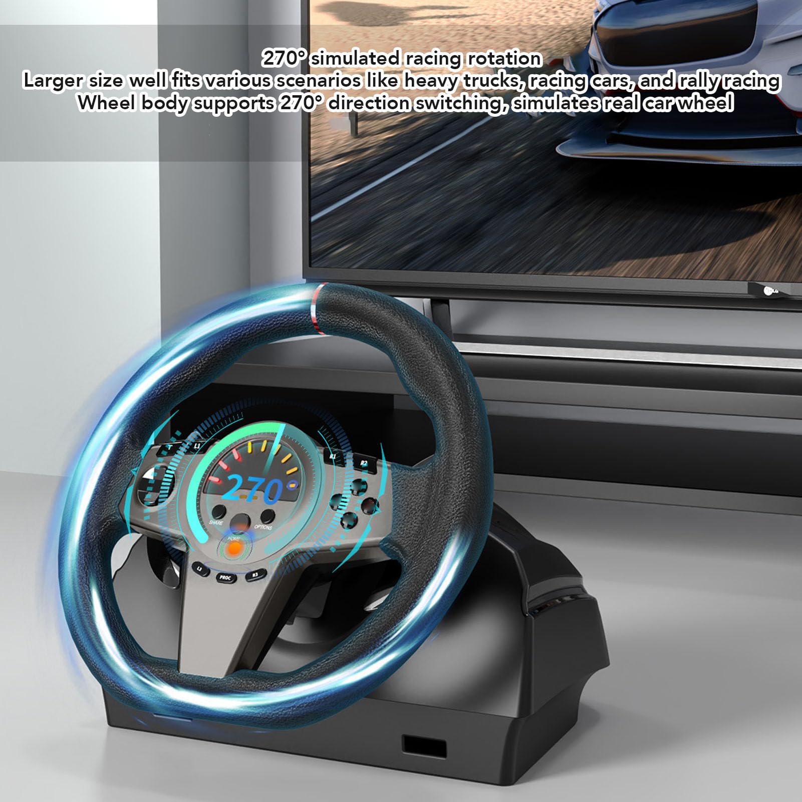 Cuifati Juego de Volante de Carreras de 270° con Pedales Hall y Paletas de para Simulador de Conducción de Juegos de PC