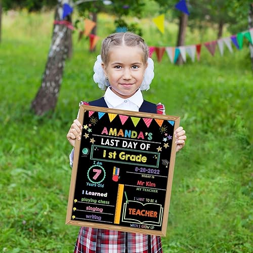 Miniatura 7 de Letrero de primer día de escuela, 14 x 11 pulgadas, de doble cara y reutilizable, para el primer día de escuela, suministros de regreso a escuelas
