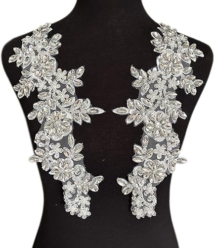 1 par de accesorios de apliques de encaje con diamantes de imitación para coser a mano, cuentas de vidrio, parches de adornos para decoración de