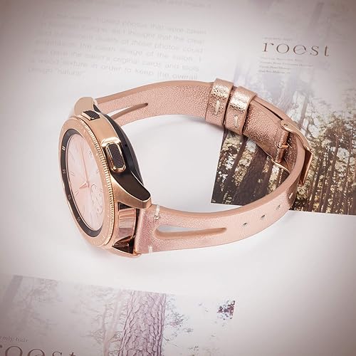 Miniatura 6 de TOYOUTHS Paquete de 2 correas de cuero compatibles con Samsung Galaxy Watch 1.811 inGalaxy Watch 3 de 1.772 in, correas de repuesto para Gear S3