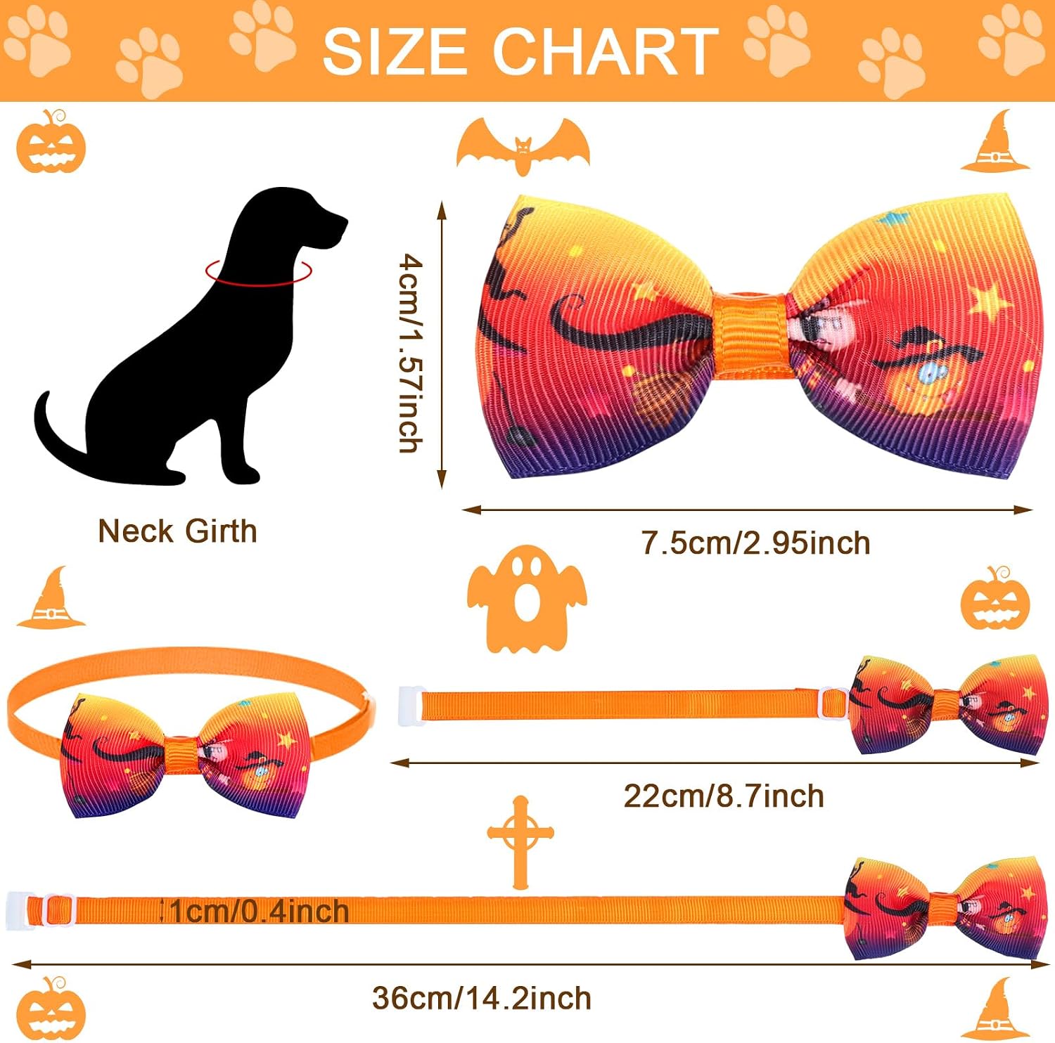Eccliy 120 Pcs Halloween Dog Bow Ties Bulk Halloween Pet Grooming Bows | Ghost Bat Spider Web Spooky Pattern, Adjustable Collar Neckties Bulk, Large Medium Small Pet, Holiday Party Decoration