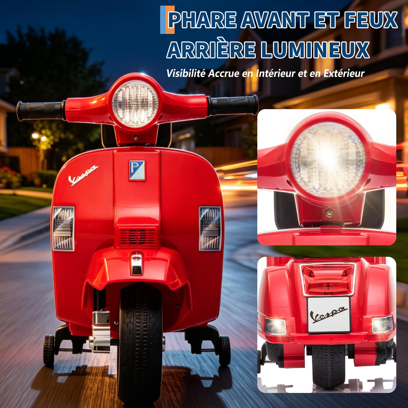 Garvee Moto Électrique Enfants Licence Vespa 6V Phares Et Musique 2-5 Ans
