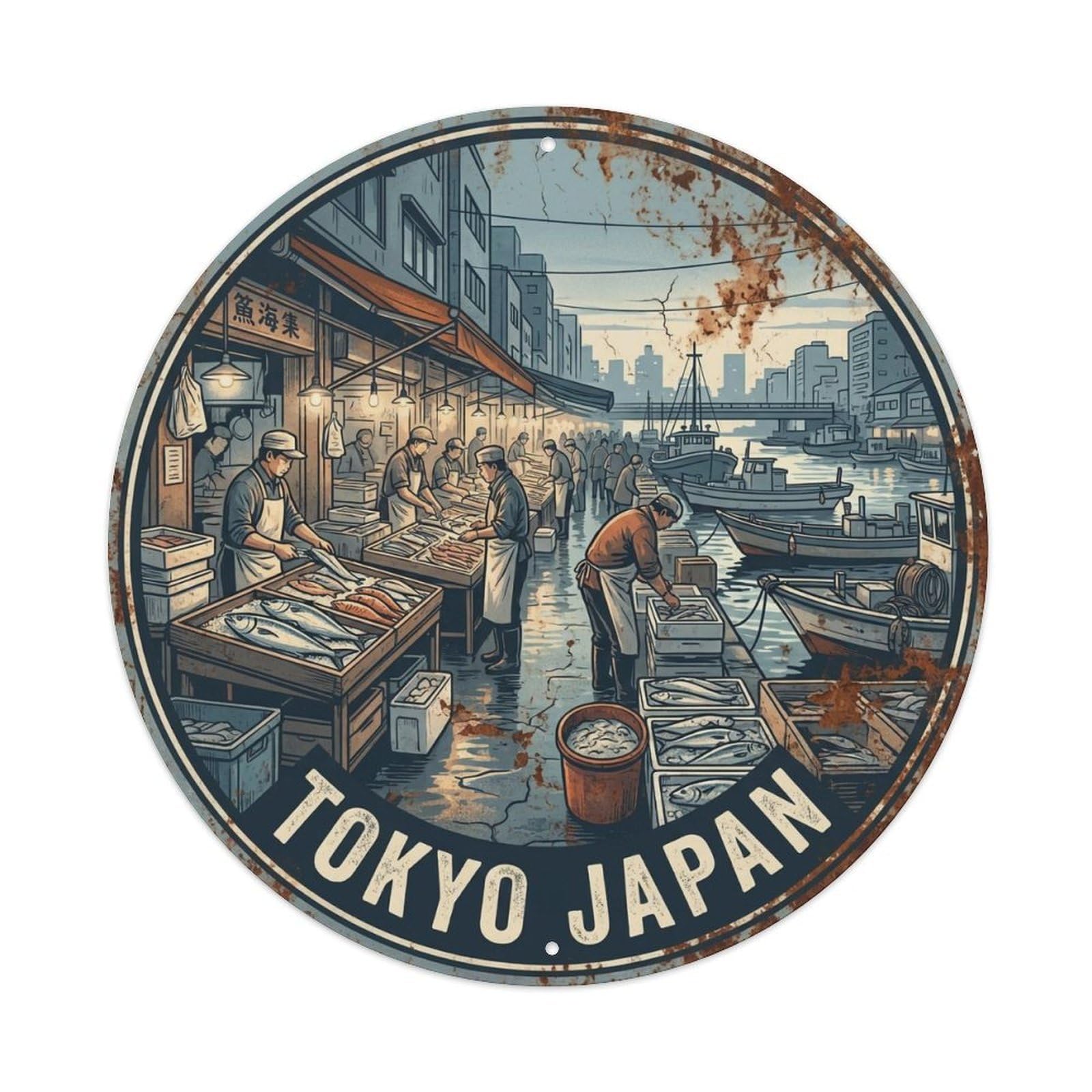 Vintage Travel Tokyo Japan Dawn Vintage Metal Tin Sign Plaque Wall Decor for Cafe, Club Bar, Office, Garden Metal Poster 8x8Inch