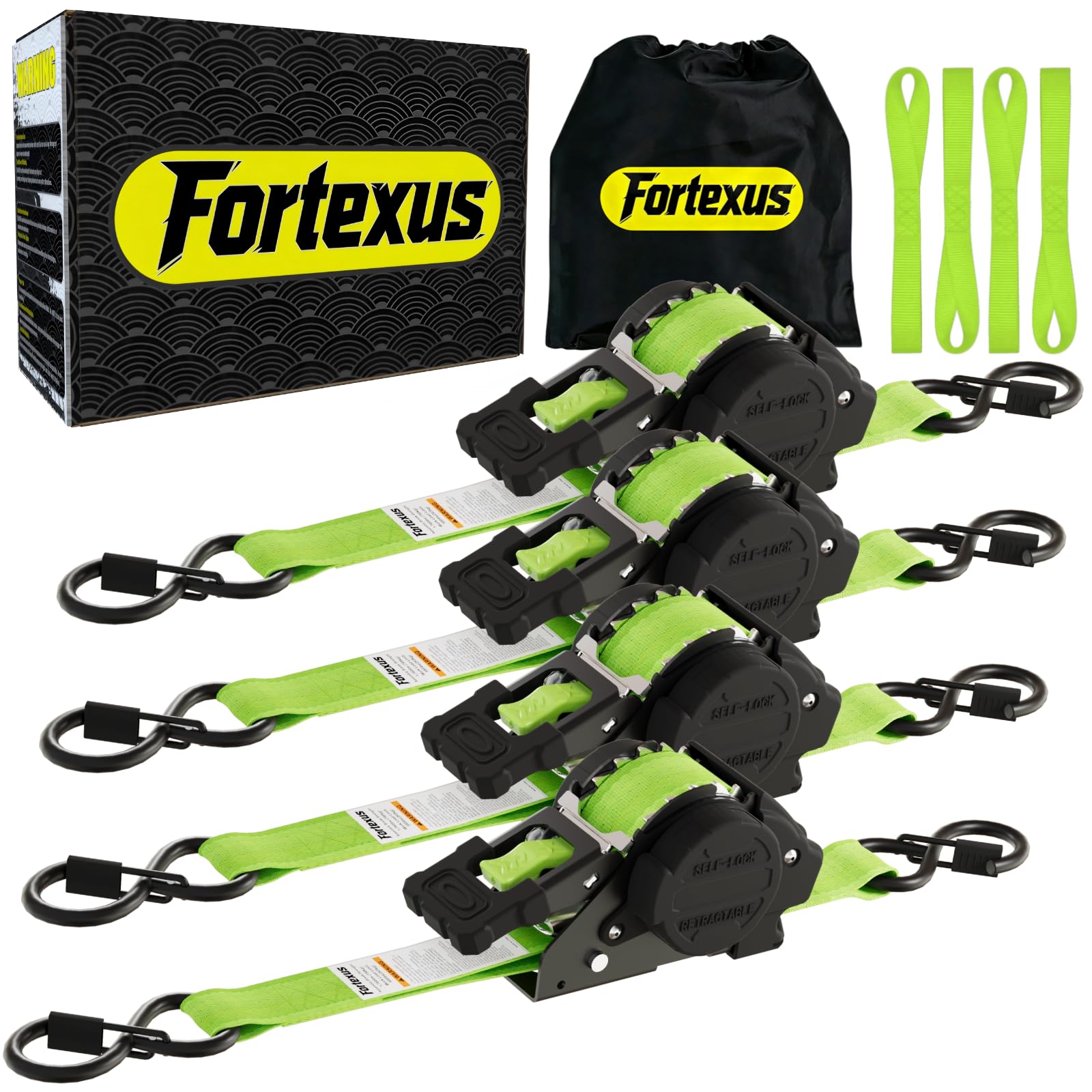 Amazon.com: Fortexus Retractable Ratchet Straps,1'' x 12' Tie