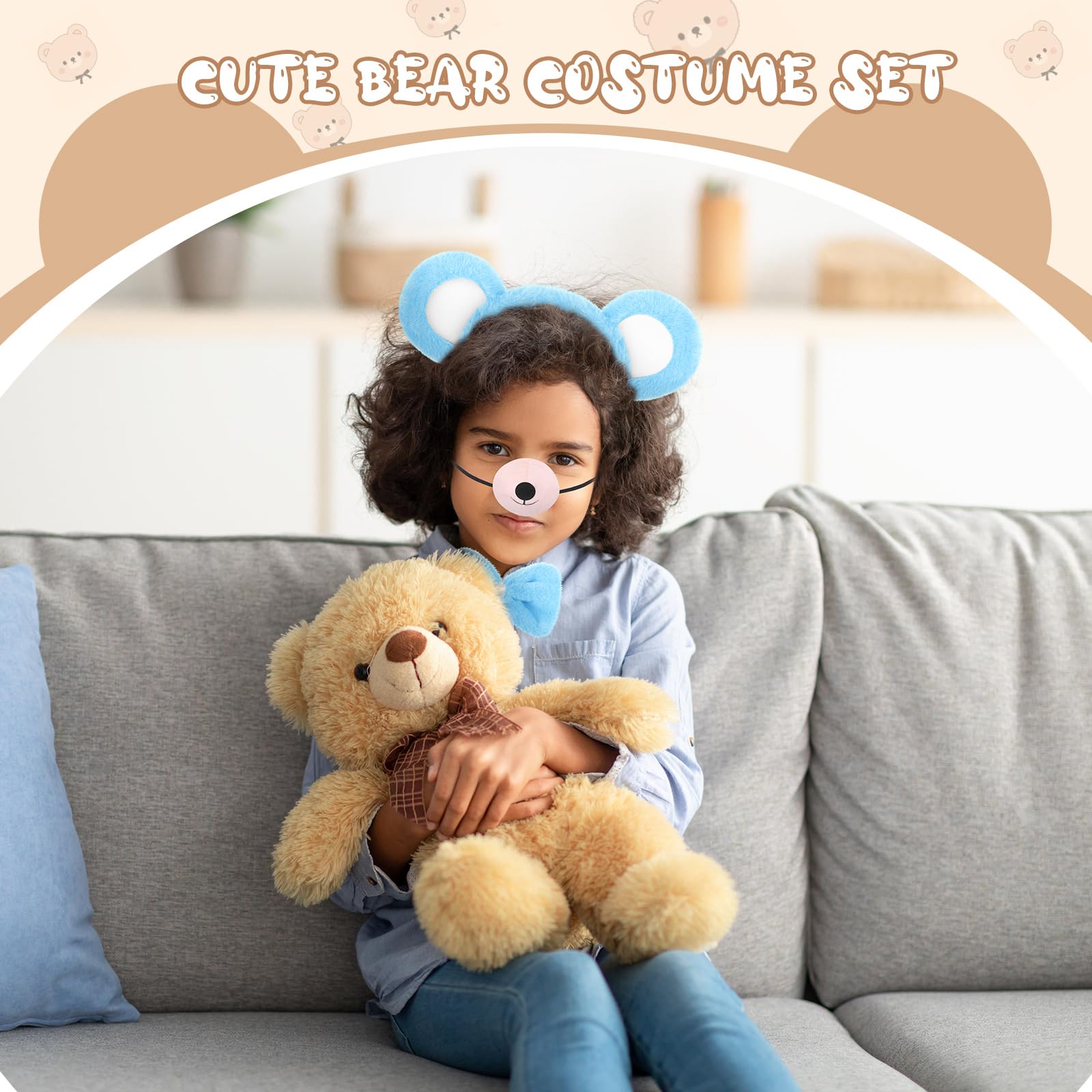 Harrycle Bear Cosplay Set Bear Ears Headband Bowtie Nose Tail for Carnival Costume Supplies(Blue) - Image 4