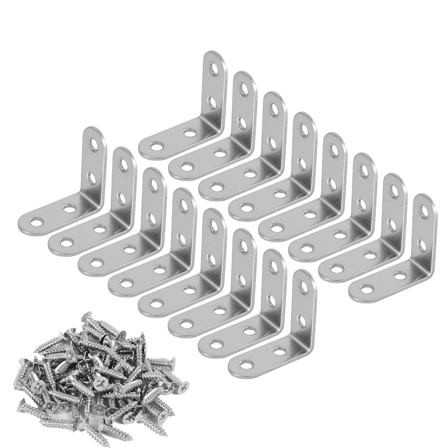 Yunjiadodo 16 Pcs Corner Bracket - 40mmx40mm 90 Degree Right Angle Brackets Fastener Stainless Steel L Shaped Corner Braces with 64 Pcs Screws Brace Corner Joint Silver