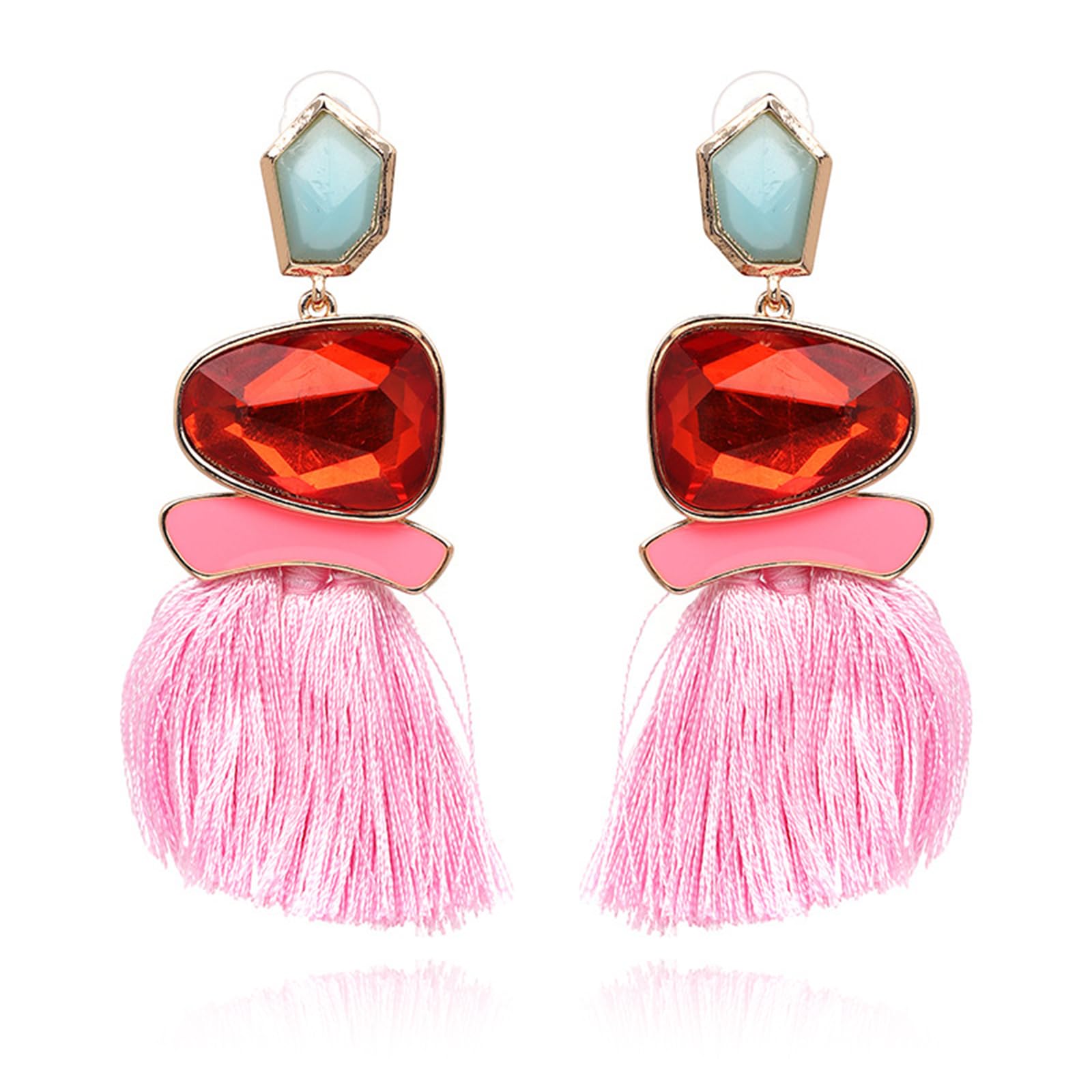 XYAYOU Boho Vintage Statement National Style Tassel Water Heart Leaf Shaped Alloy Long Drop Dangle Earrings