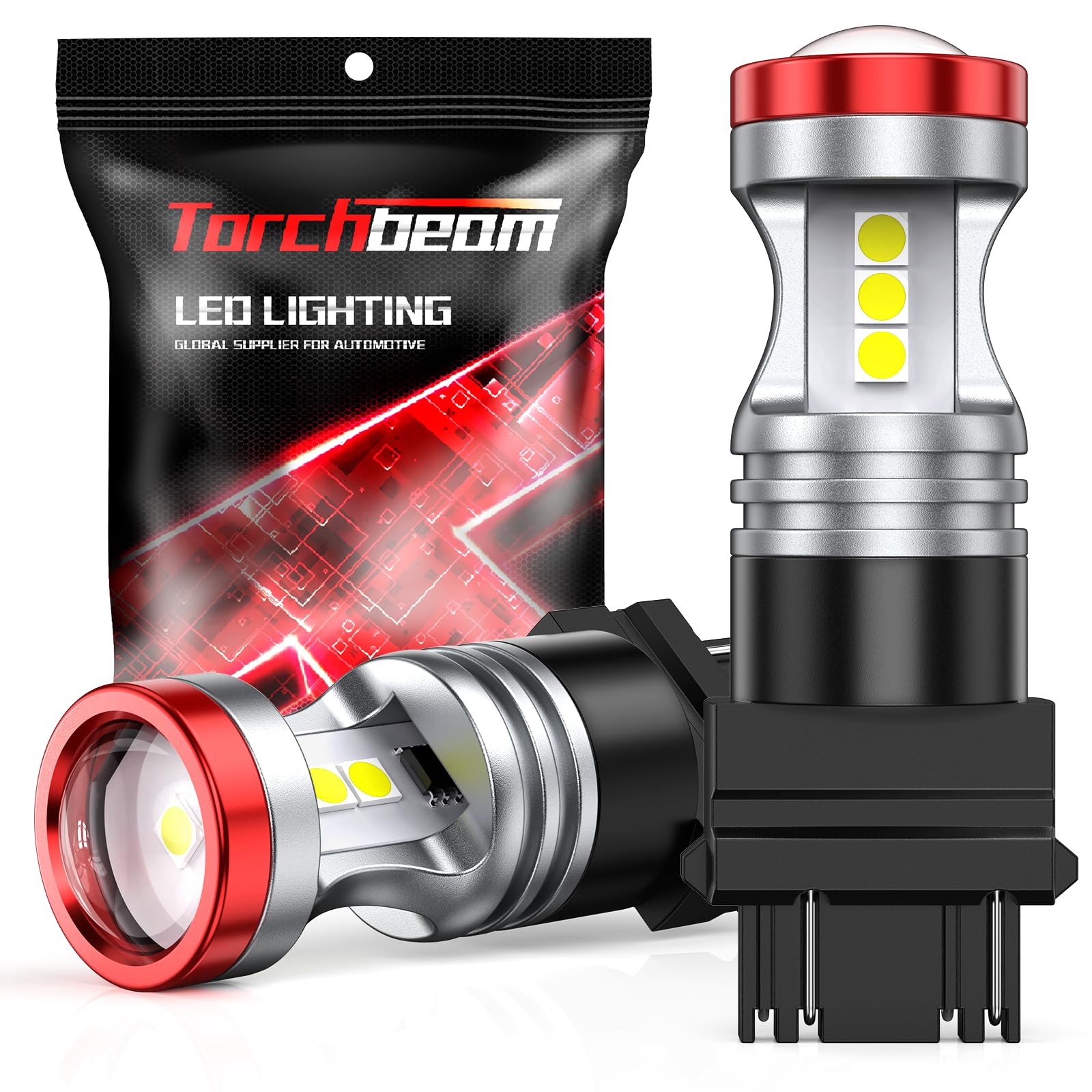 Torchbeam 3157 LED Light Bulbs 3600 Lumens with Projector Error-free For Reverse Back Up Lights DRL Brake Lights Fit 3156 3057 3056 4157 6500K Xenon White（Pack of 2）
