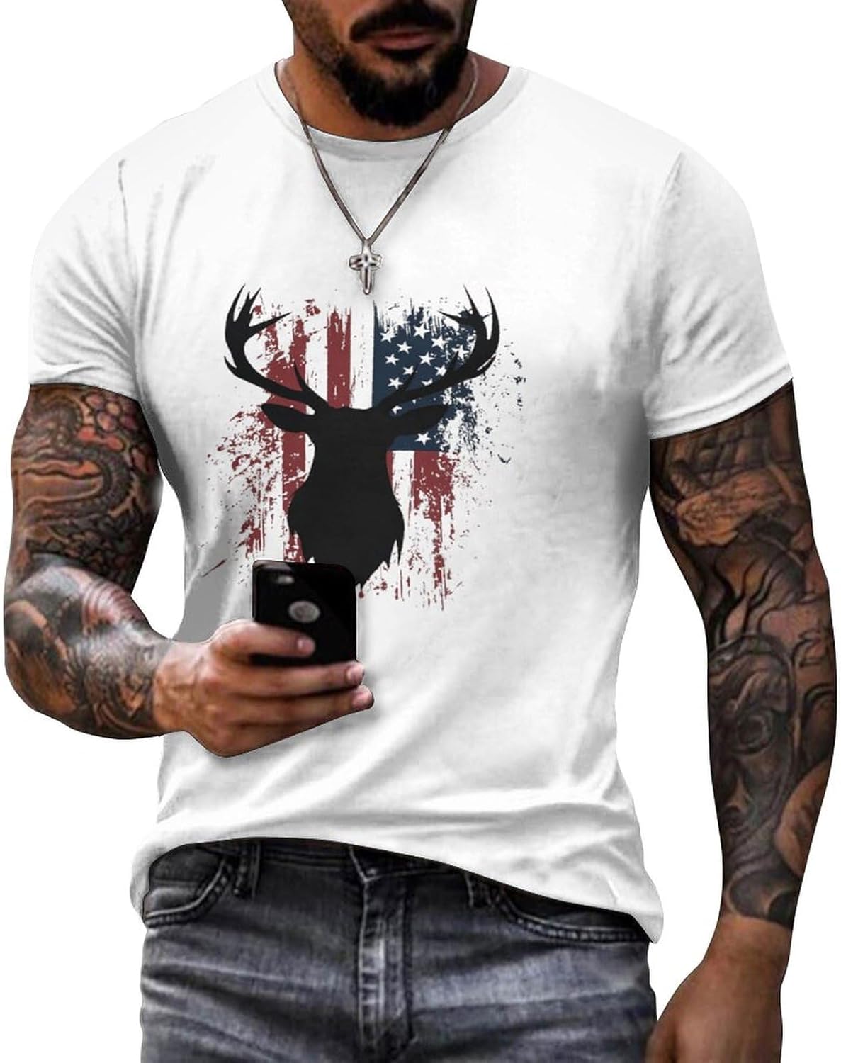 Shirt for Men American Flag Print Crewneck Short Sleeve Casual Stylish Summer Shirts Graphic Skull T-Shirt Tops