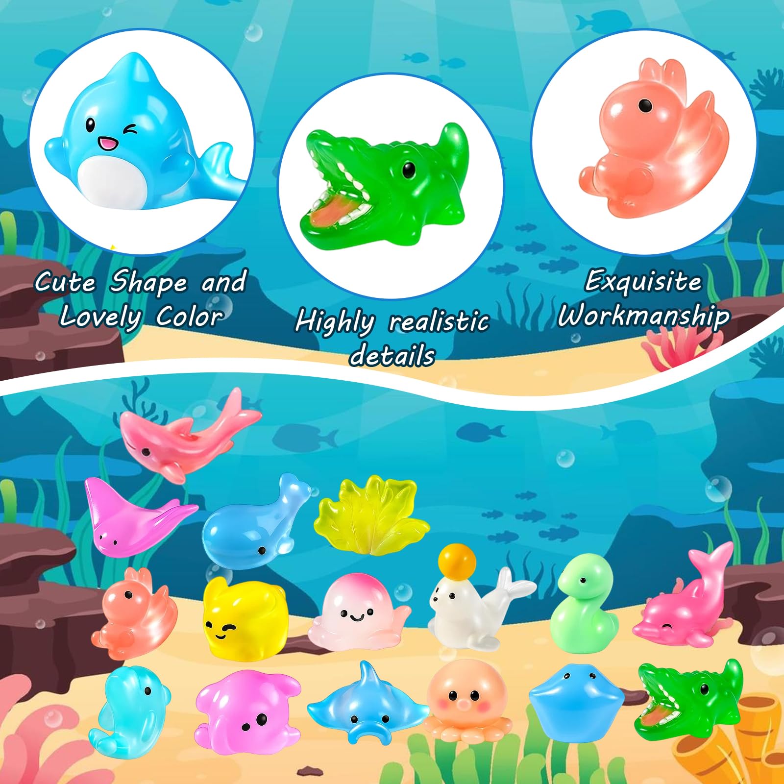 60 Mini Resin Animals, Glow in The Dark Tiny Sea Creatures for Aquarium Decor Fairy Garden Landscape - Image 3