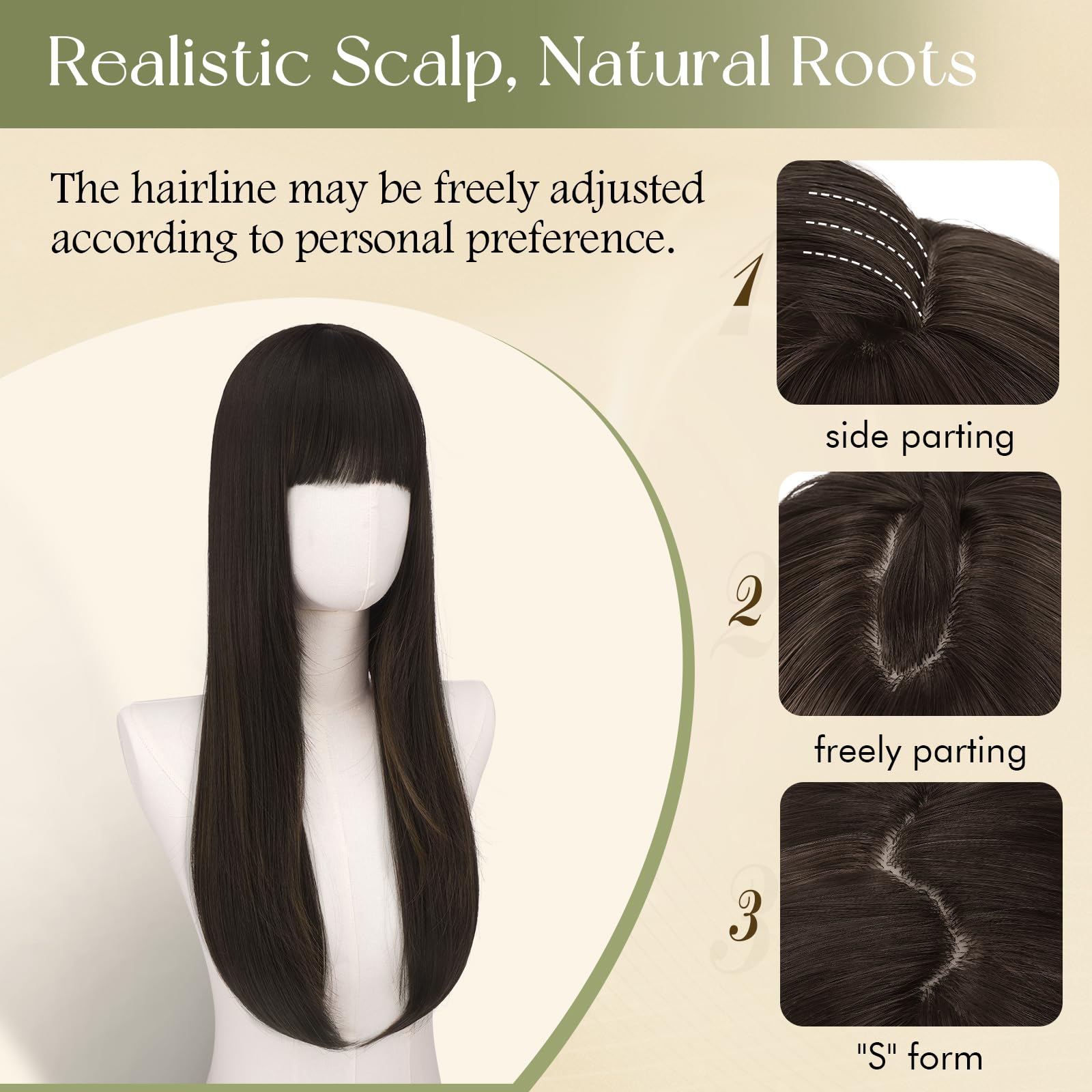 Sofeiyan Negro Natural Peluca con Flequillo,60 cm Pelucas Larga y Lisa de,Sintética Resistente al Calor Peluca Natural Elegante para Mujer,para Diarios Citas Fiesta Vacaciones