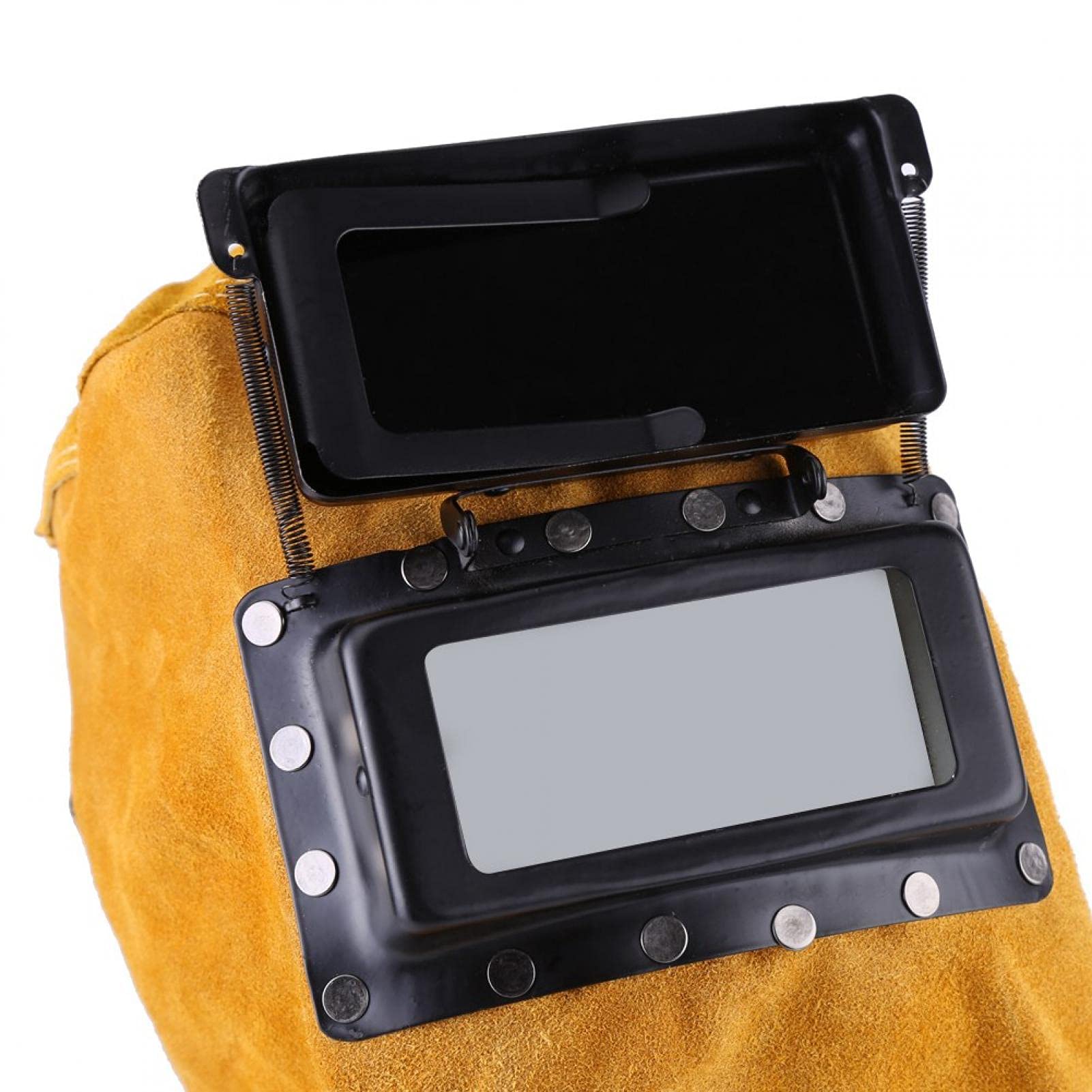 Cagoule de Soudure en Cuir, Masque en Cuir de Bonne qualité Masque de Soudeur Auto-Obscurcissant Portefeuille Lentille de Protection Confortable & Résistant à la Chaleur
