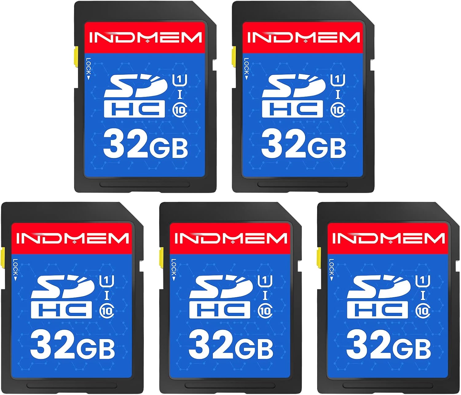 INDMEM SD Card 32GB (5 Pack) SDHC Flash Memory Card UHSI