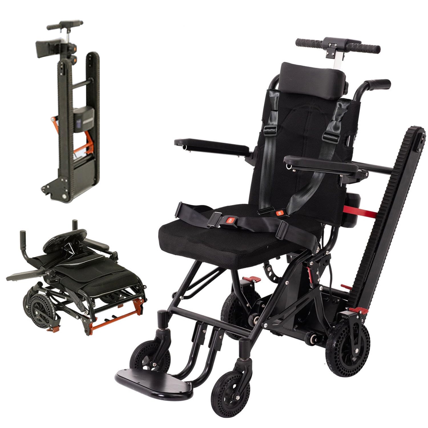 Nuovo montascale elettrico + combinazione di sedia a rotelle manuale 2 in 1, sedia a rotelle intelligente per salire e scendere le scale,pieghevole leggero,batteria da 13A,carico massimo 330 libbre