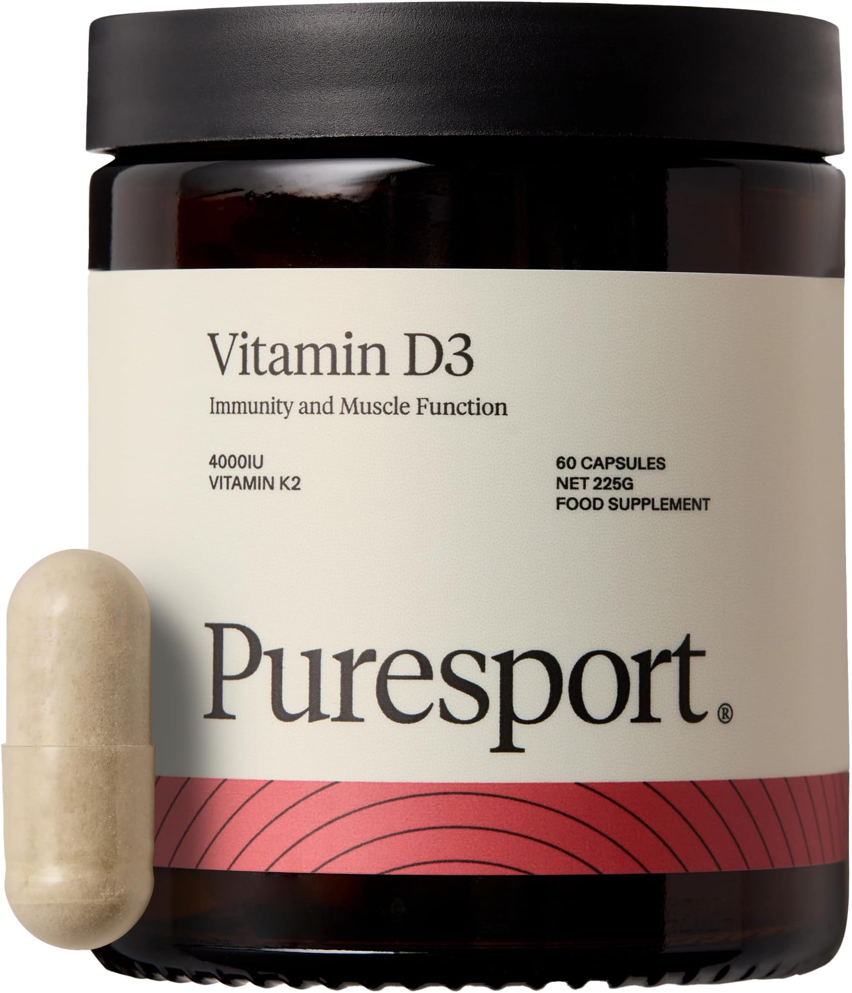 Puresport 4000IU Vitamin D3+K2 (60 Day Supply), High Strength Vegan Supplement for Immune Support, Bone & Heart Health, & Muscle Recovery, Marine Algae Sourced, Easy-Swallow Capsules