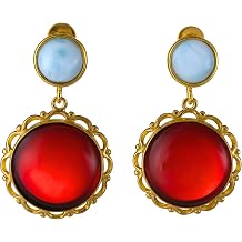 Amber Jewelry for Women - 18K Gold Plated 925 Sterling Silver Turquoise and Baltic Red Amber Earrings, Gemstone Dangle Earrings - Sterling Silver Gemstone Jewelry Collection