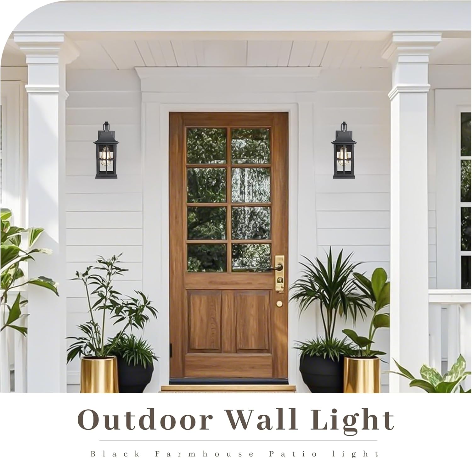 2 Pack 13'' Matte Black Outdoor Wall Sconce,Waterproof Exterior Light, Rust-Proof Aluminum Porch Light with Clear Tempered Glass, Outside Wall Mount Light for Front Door Garage Patio