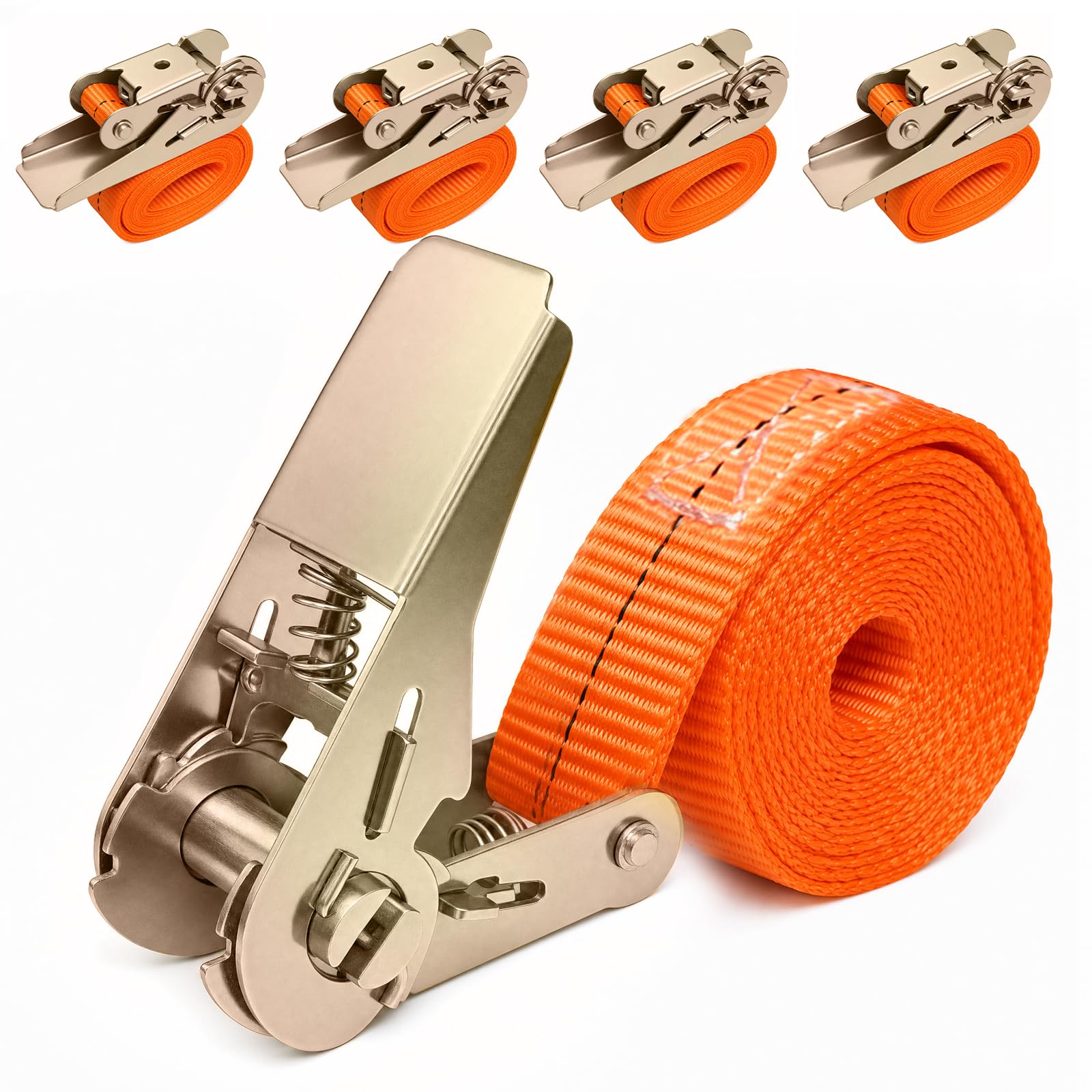 4 sztuki pasów mocujących z grzechotką, 4 x 25 mm, pasy mocujące z grzechotką do samochodu, wózka transportowego, motocykla, bagażu, na kemping, do transportu – nośność 800 kg, wytrzymałe i odporne na