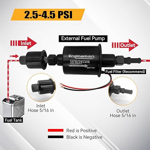Miniatura 4 de Bomba de combustible eléctrica universal 12V 2.5-4.5 PSI en línea externa 5/16 pulgadas compatible con carburador marino diesel a gas marino E8016S