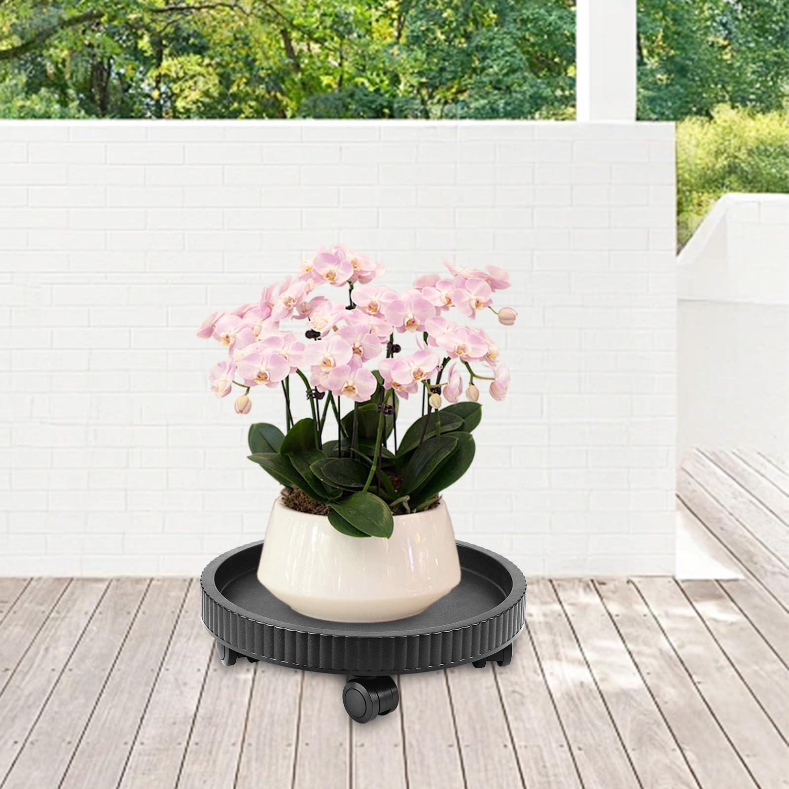 Pflanzenroller Rund 40cm Blumentopf Untersetzer mit Rollen Blumenroller Schwarz Schwerlastbereich Pflanzroller mit 360° Räder für Blumentöpfe & Blumenkübel - Indoor & Outdoor Gefäßroller