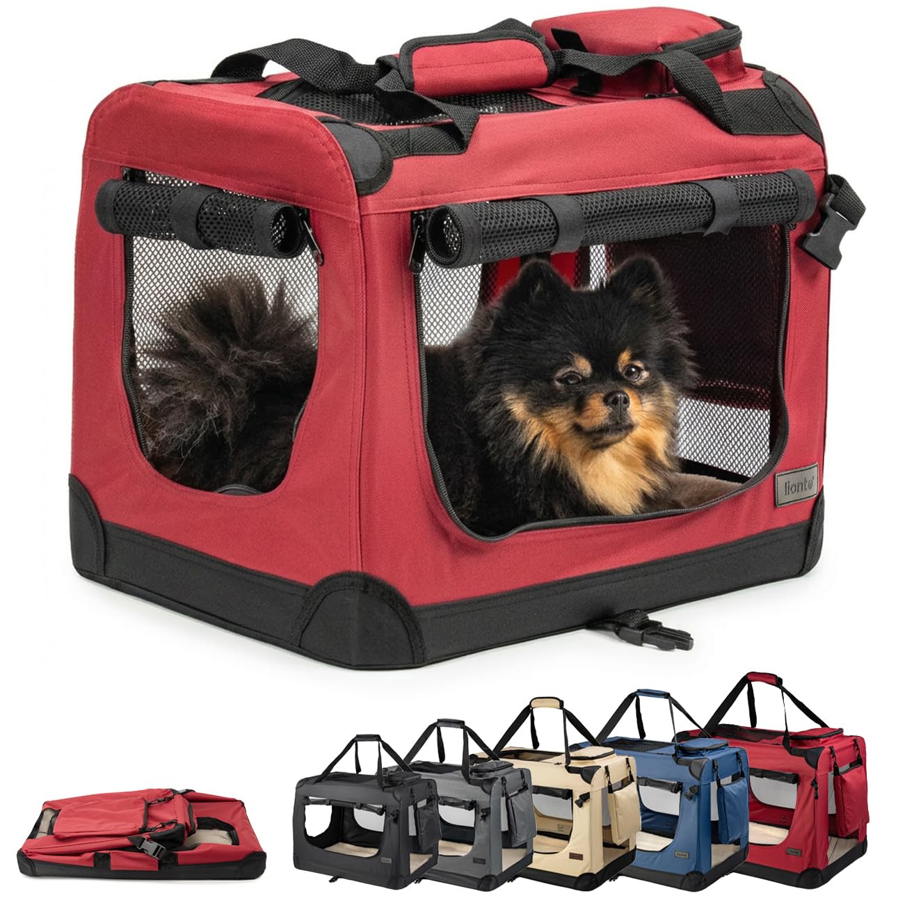 lionto Dog Carrier Carrier Bag for Dogs Folding Carrier Autobox Bag for Small Animals (S) 50 x 34 x 36 cm Red
