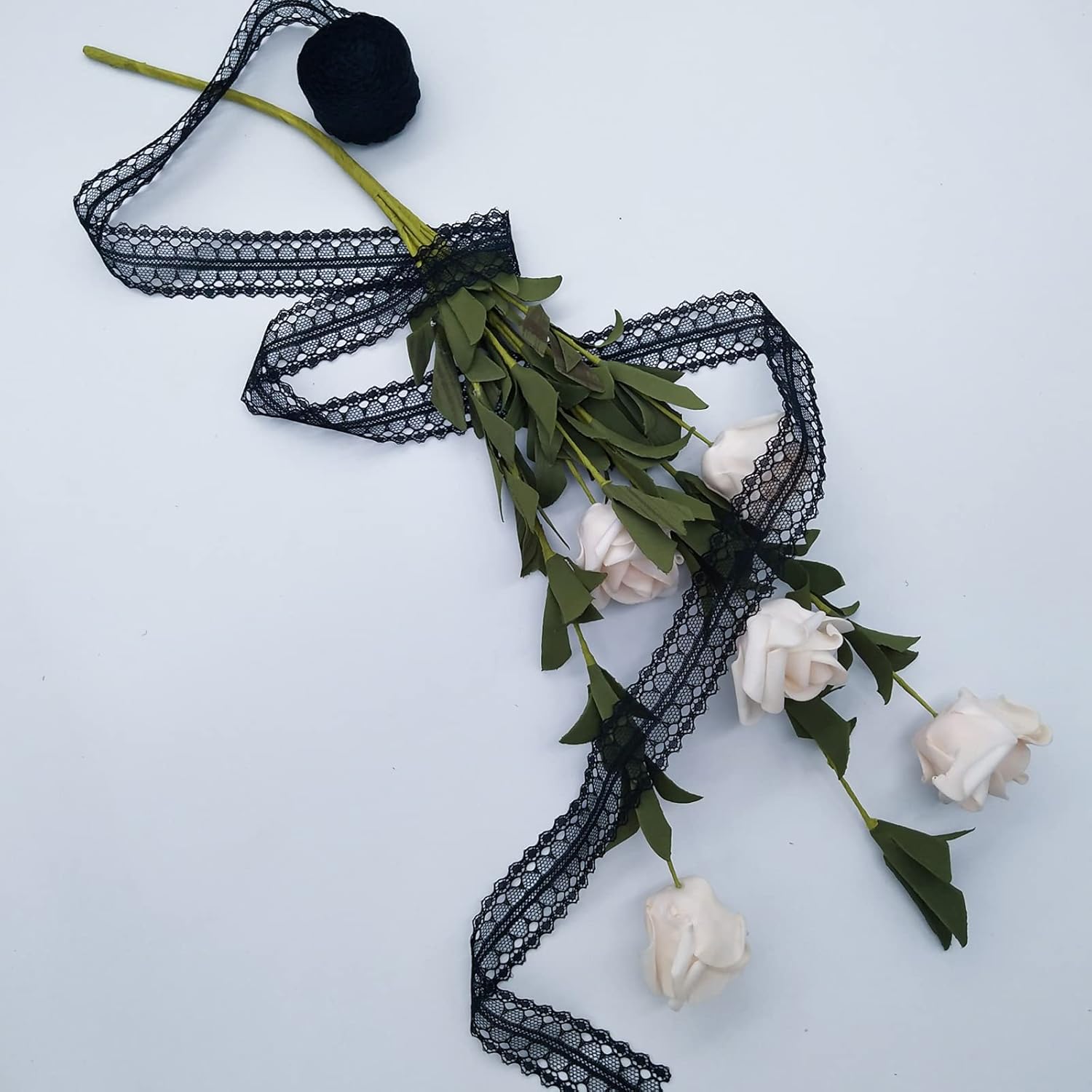 TINWIN Black Sewing Lace 8 Different Width Styles of Eyelet Lace Ribbon Roll Non-Stretchy Ribbon for Crafts and DIY Dreamcatchers Decoration Bridal Wedding 40 Yards