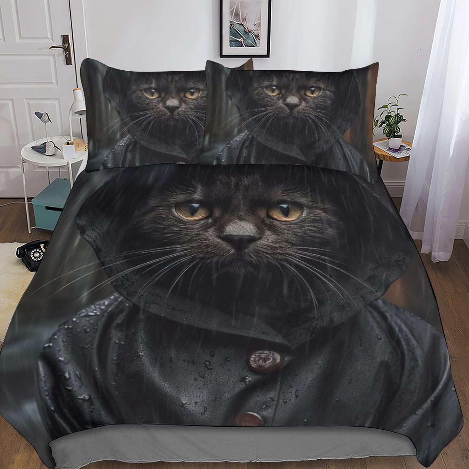 Housse de couette chat Mackintosh 3 pièces en microfibre de lit avec taies d'oreiller