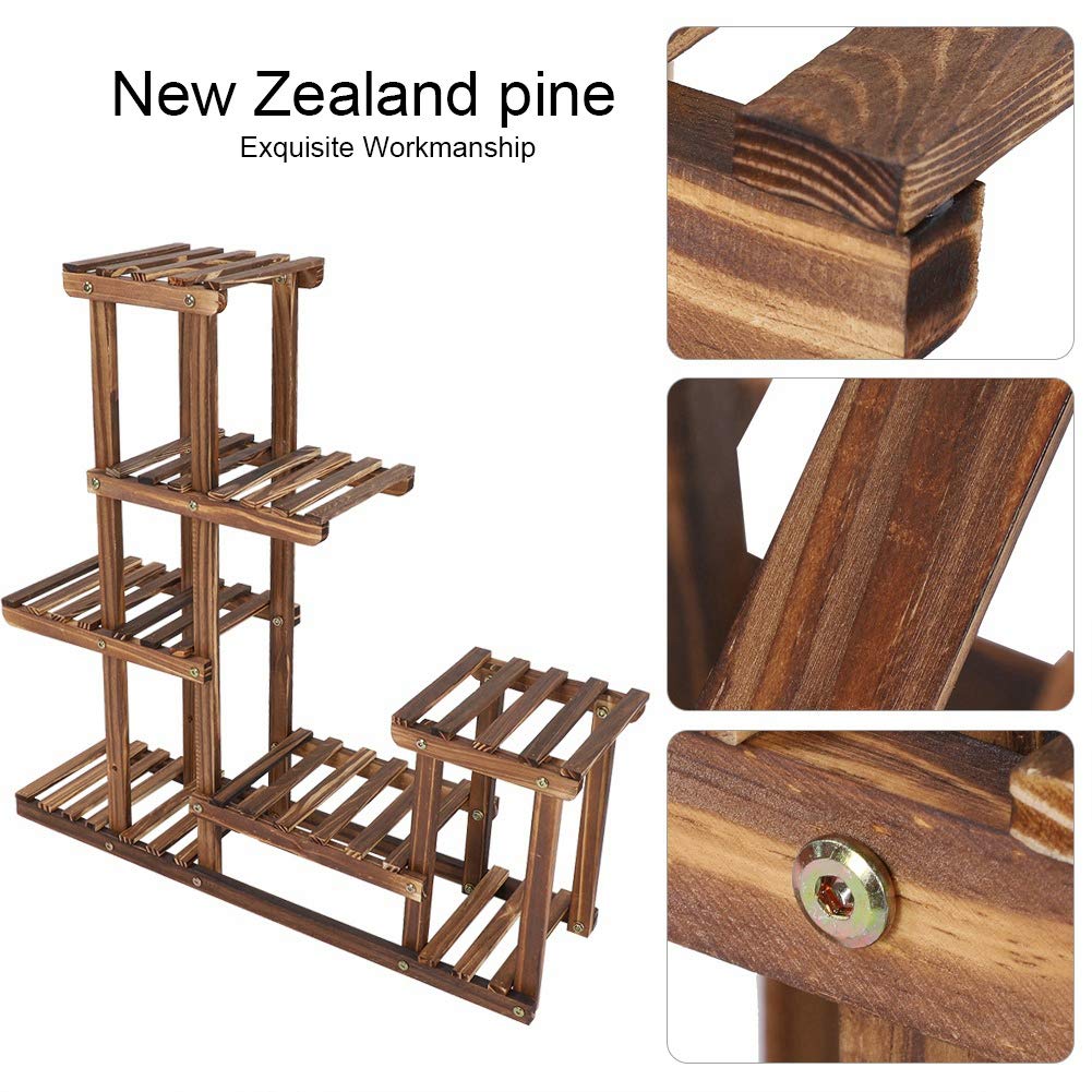 Ejoyous Blumenregal Blumentreppe Holz mit Pflanzenregal, 5-schichtiger Blumenständer aus hochwertiger Kiefernholz für Innen-Balkon Wohzimmer Outdoor Garten Blumenständer