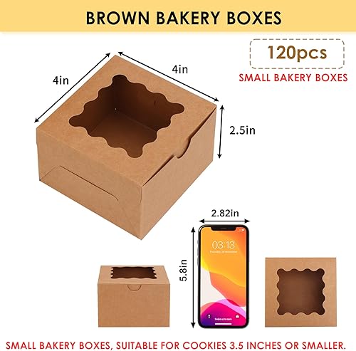 Miniatura 31 de Moretoes 120 cajas blancas para panadería, cajas de galletas de 4 x 4 x 2.5 pulgadas con ventana para pasteles pequeños, golosinas, donas, dulces
