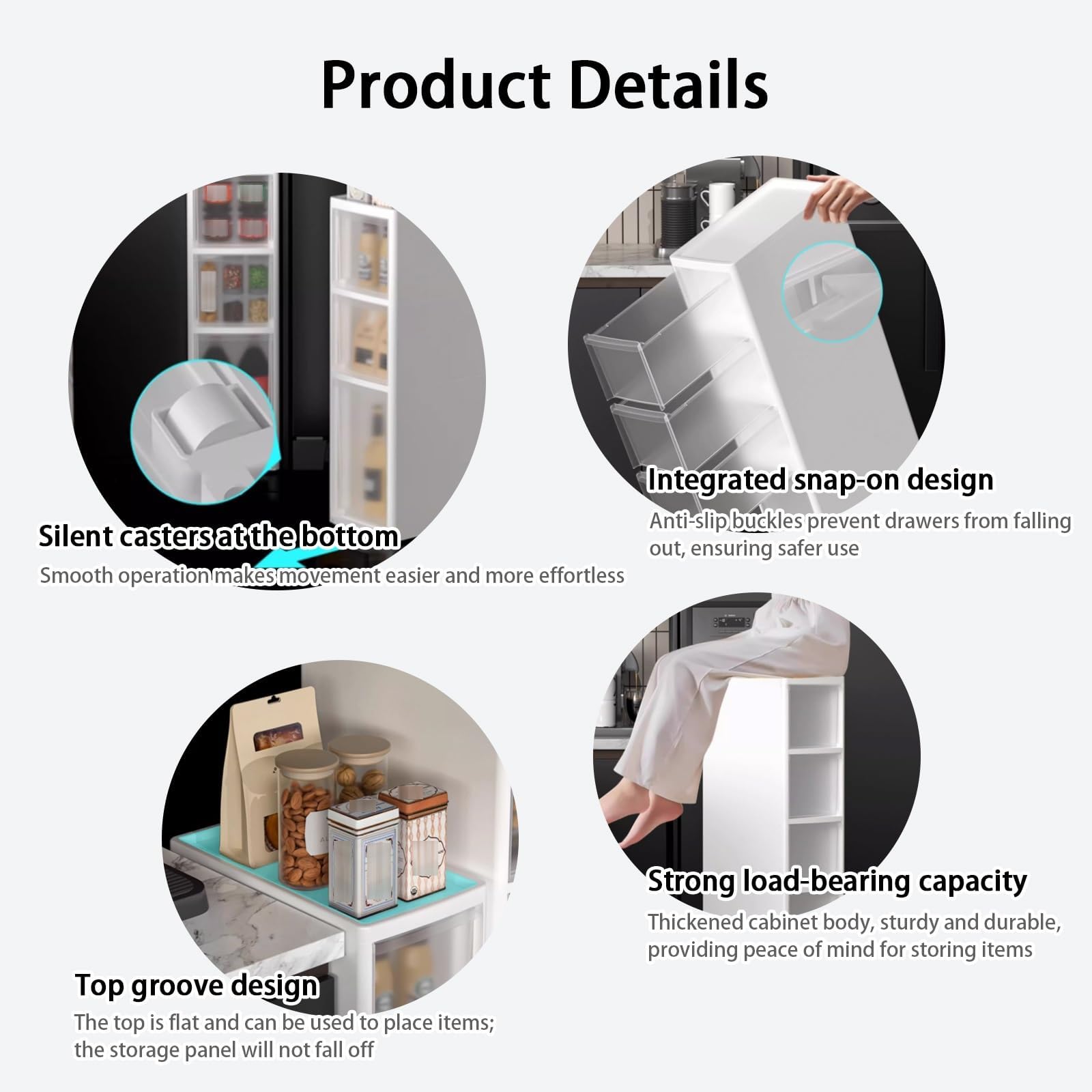 Carrello portaoggetti con ruote, scaffale in plastica multistrato per cucina/bagno