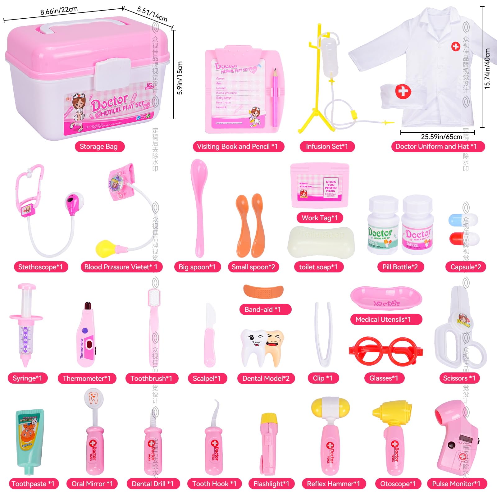 Valigetta Dottore Bambini,Kit di Giocattoli per Dentisti per Bambini,Kit Dottoressa Bambina,35 Pezzi Gioco di Ruolo Educativo per Bambini 3 4 5 6 7 8 9 10 Anni Regalo Perfetto - 2