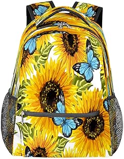 Mochilas de viagem para laptop para mulheres e homens, floral, girassol, borboleta, resistente à água, mochilas escolares leves para adolescentes meninas/meninos, mochila casual para viajar, acampar, caminhar, Multi, Medium