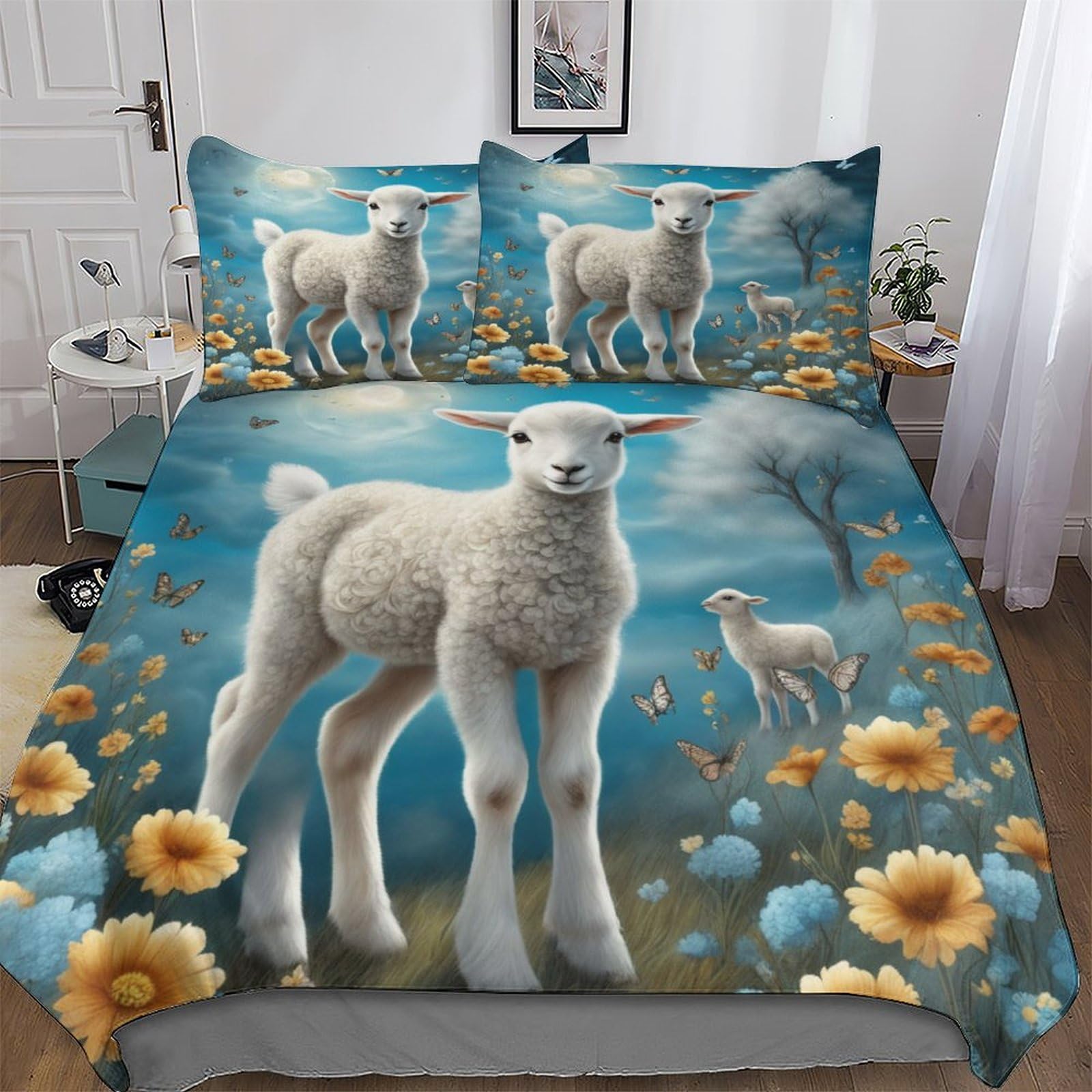 Housse de couette 200x200 parure de lit 3 pièces microfibre double avec taies d'oreiller