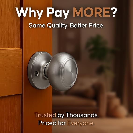 Copper Creek Colonial Passage Interior Door Knob ANSI Grade-3 Certified, Modern Heavy Duty Handle, Easy Install and Reversible for Bedroom, Bathroom and Closets Satin Stainless (1 Pack)