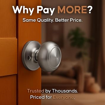 Copper Creek Colonial Passage Interior Door Knob ANSI Grade-3 Certified, Modern Heavy Duty Handle, Easy Install and Reversible for Bedroom, Bathroom and Closets Satin Stainless (1 Pack)