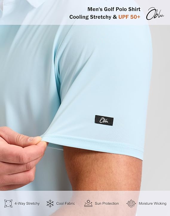 Obla Mens Golf Shirt Short Sleeve Dry Fit Moisture Wicking Performance Athletic Casual Work Collared Polo Shirts for Men