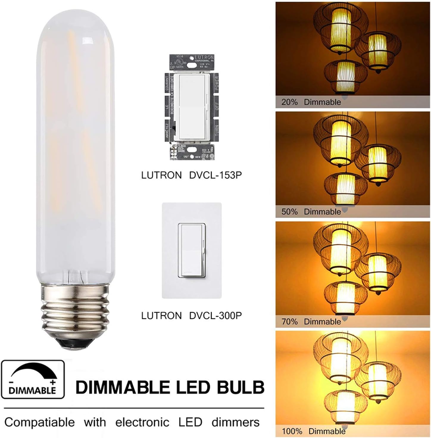Leools T10 Led Frosted Bulb, 8W Dimmable Tubular LED Light Bulb, 75 Watt Incandescent Bulb Equivalent, 2700K Soft Warm White, Frosted Glass, E26 Base, for Cabinet Display Cabinet etc,3 Pack.