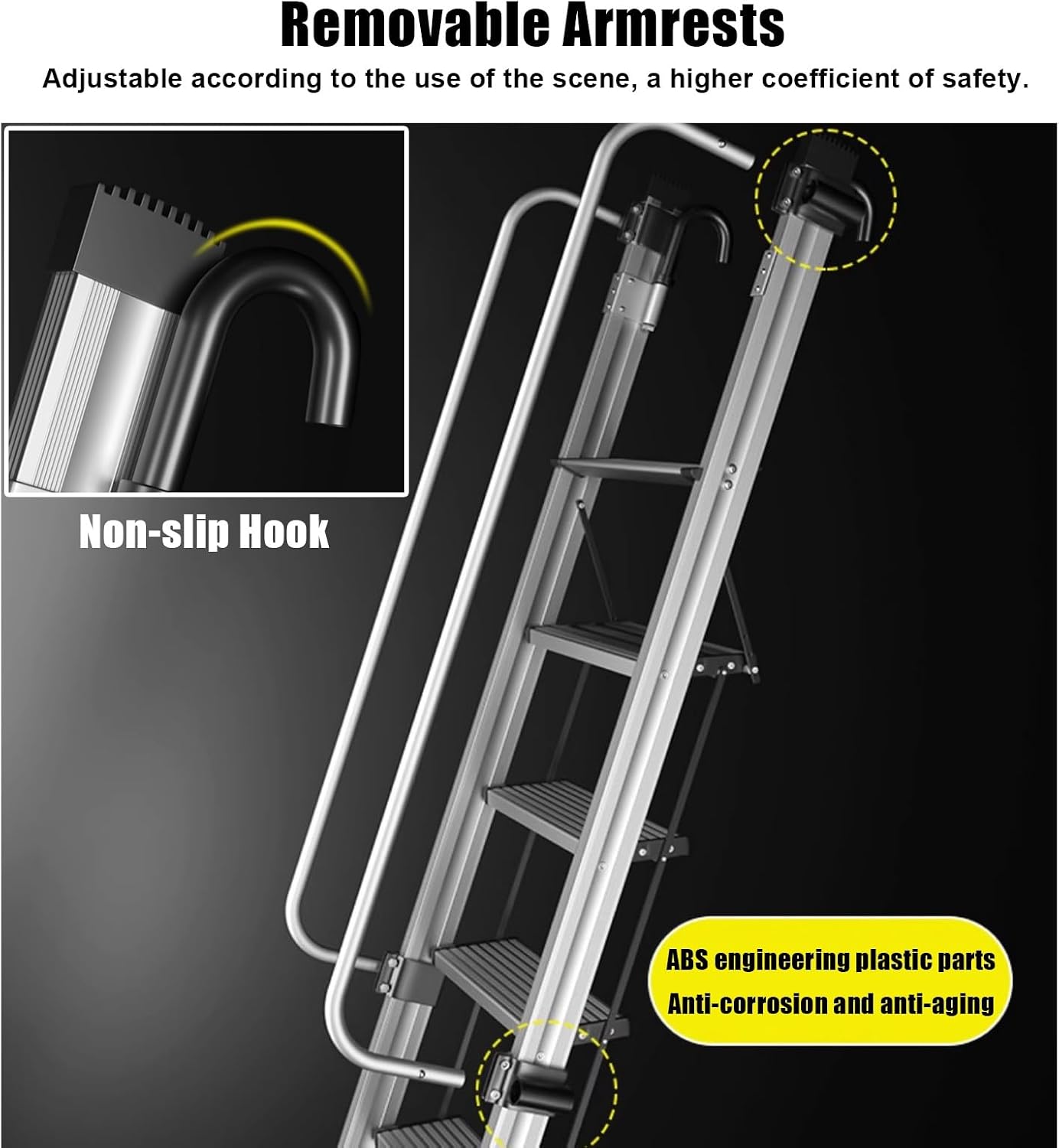 Aluminum Loft Climb Bed Ladder Foldable, Heavy Duty Bunk Ladder Safety Handrail, Anti-Slip Library Truck Steps Ladders, Load 150kg