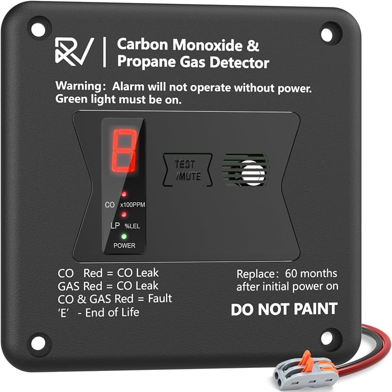 2-in-1 RV Propane Gas Detector,Replace The Old RV Gas Detector #31011,100dB Loud Alarm,12V DC for Motorhome Travel Trailer, Motor Coach (R503 Flush Mount-Black)