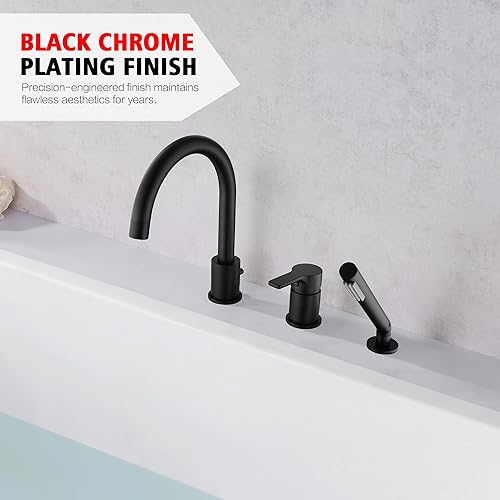 Miniatura 5 de SUMERAIN Grifo de bañera romano negro mate 3 agujeros de montaje en cubierta grifo de bañera con rociador de ducha de mano Mate