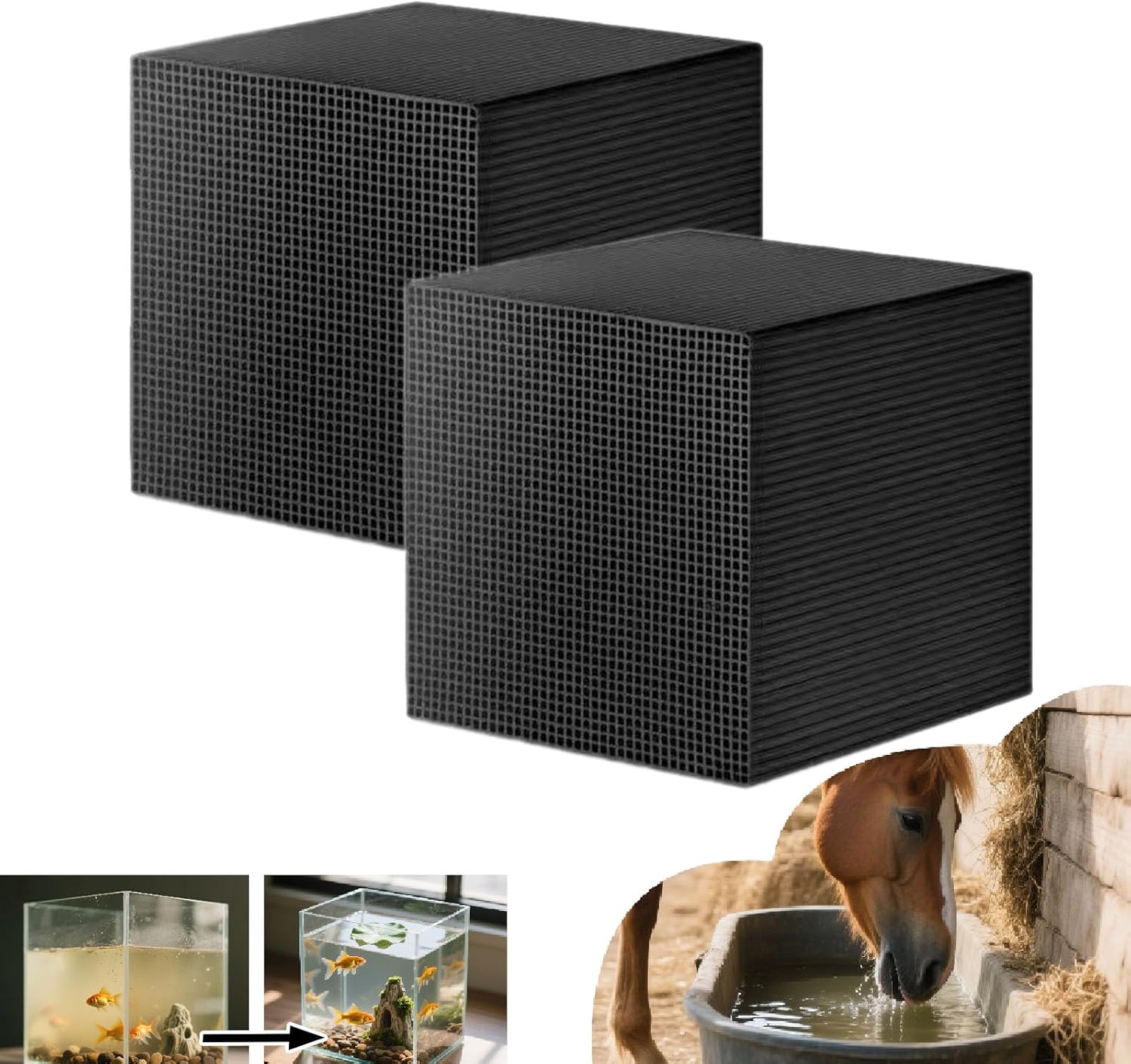 Activated Carbon for Pond, Water Trough Purifier Cube Activated Carbon Pond Super Strong Filtration Odor Control Honeycomb Charcoal Cube, for Fish Tanks Horse Troughs Ponds Livestock Tanks