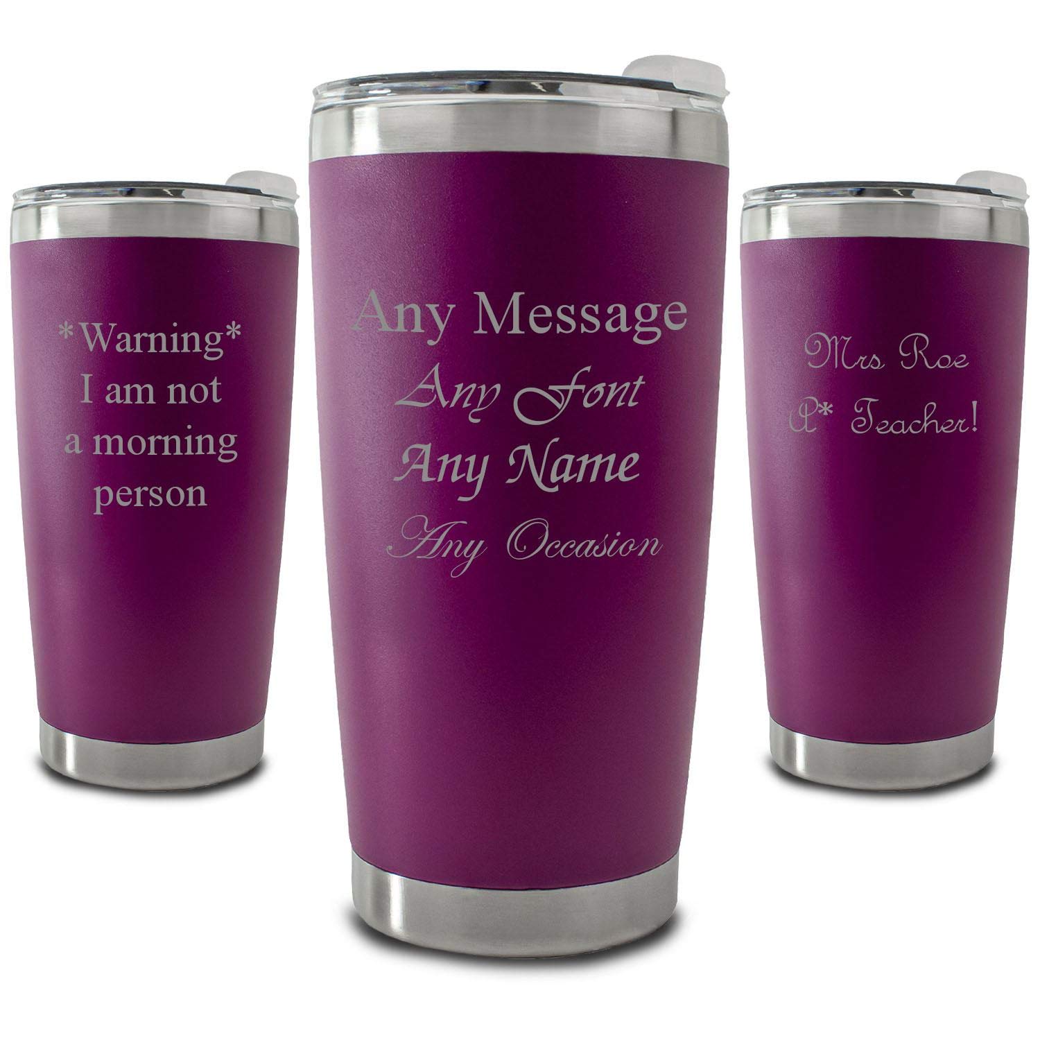 Thermobecher mit individueller Gravur, 500 ml, dunkelviolett, personalisierbar mit jeder Nachricht für jeden Anlass, inklusive Geschenkbox, lasergraviert, Reisebecher für heiße Getränke, Kaffeetasse
